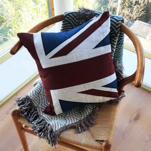 The Union Flag Cushion on a chair