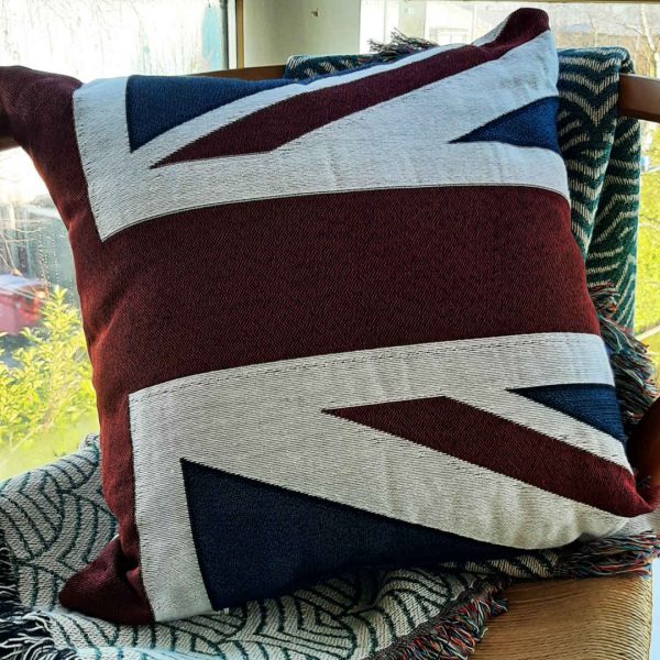 The Union Flag Cushion on a chair