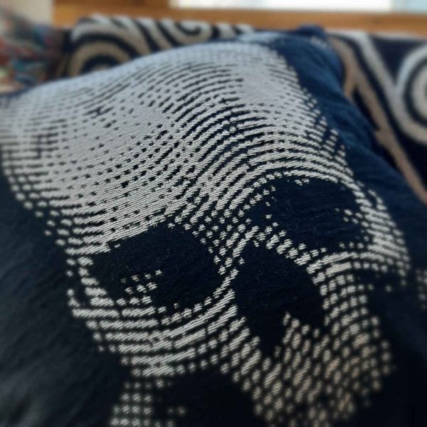 The Jolly Roger Design as a woven fabric cushion